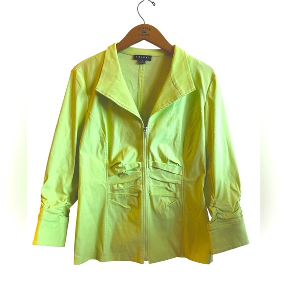 Tribal Zip Front Jacket Size 10 Lime Green  Ruched Detailing Casual - Picture 1 of 11